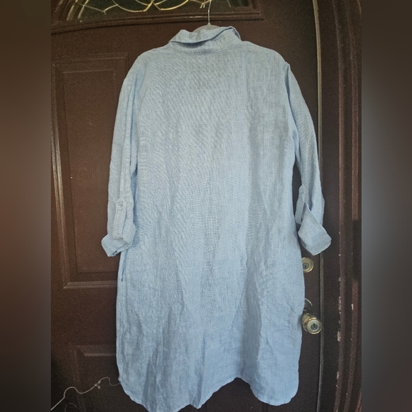 Light Blue Linen Shirt Dress - Picture 3 of 10